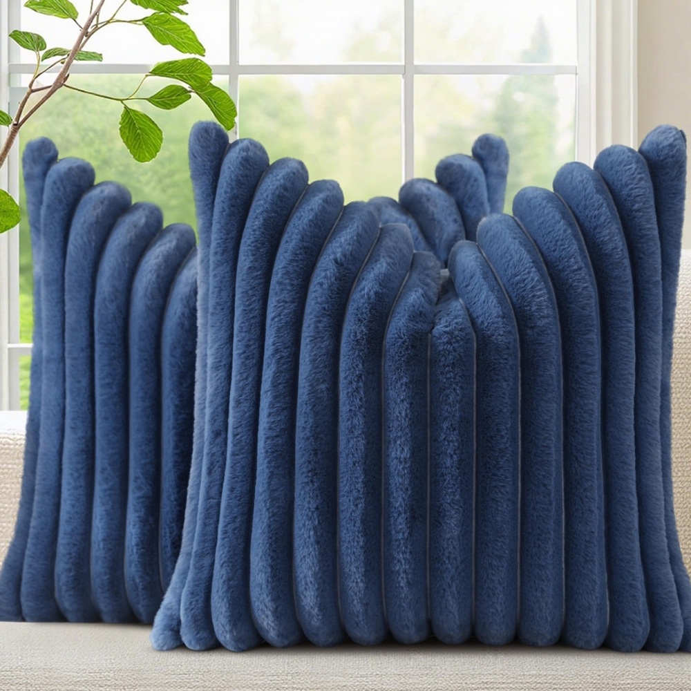 Plush Ribbed Decorative Throw Pillow - Blue